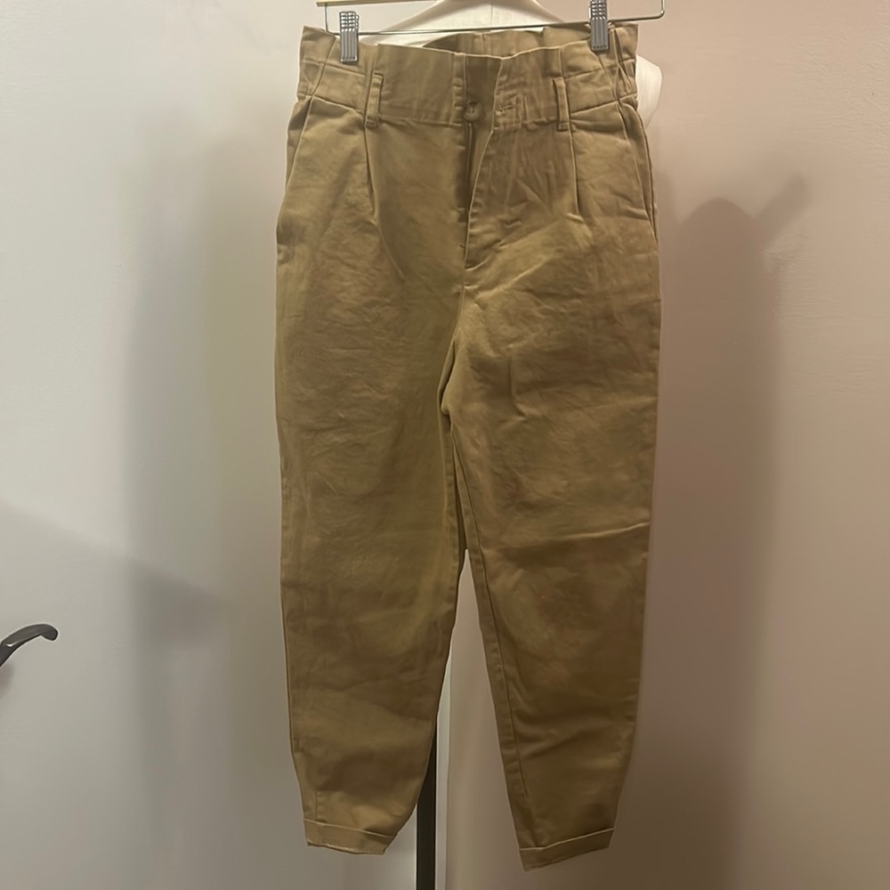 Zara Khaki Cotton High Waist Jogger Pants size small
